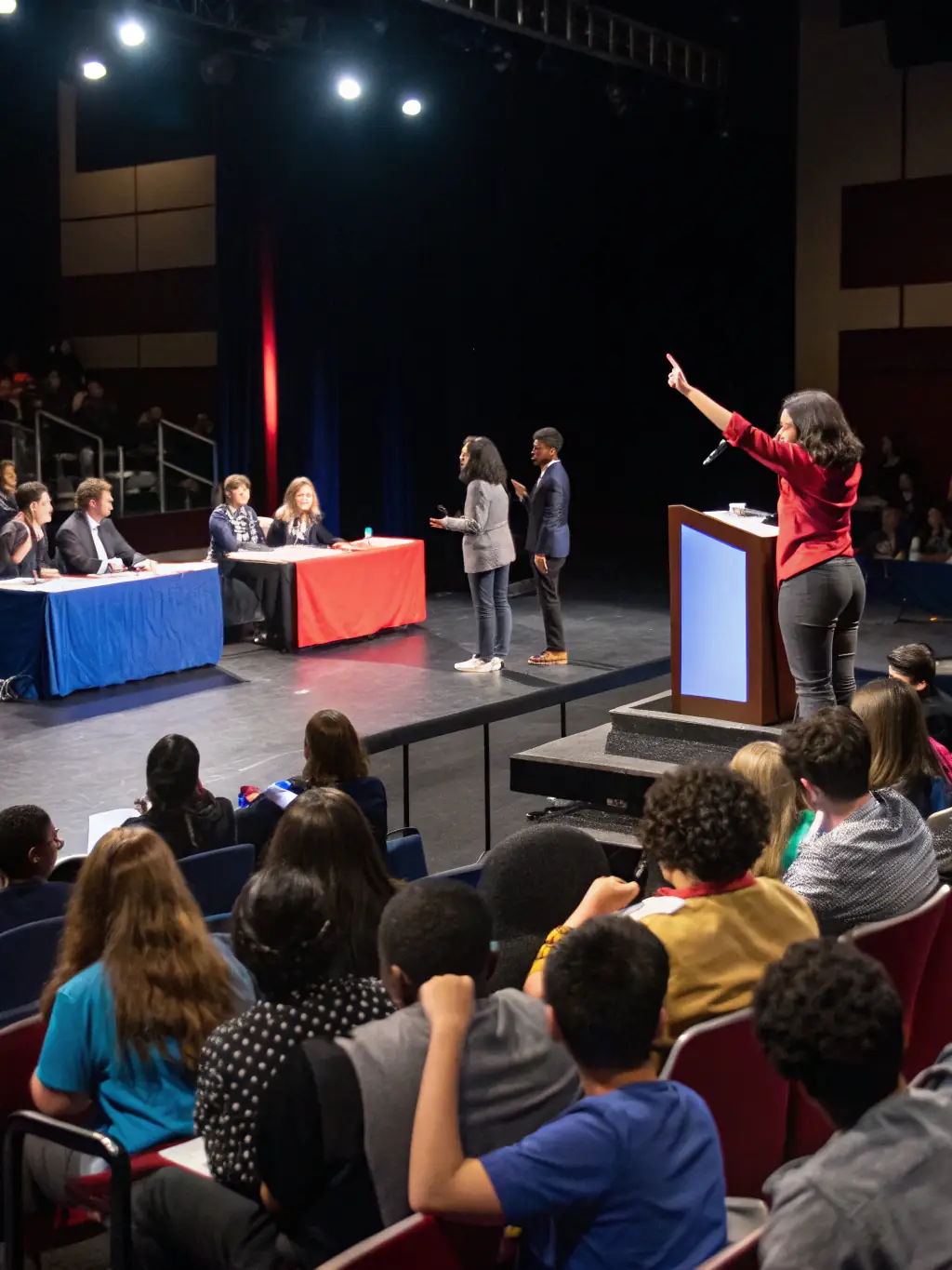 Students engaged in an extracurricular activity, such as a debate or a sports event, showcasing the well-rounded development opportunities.